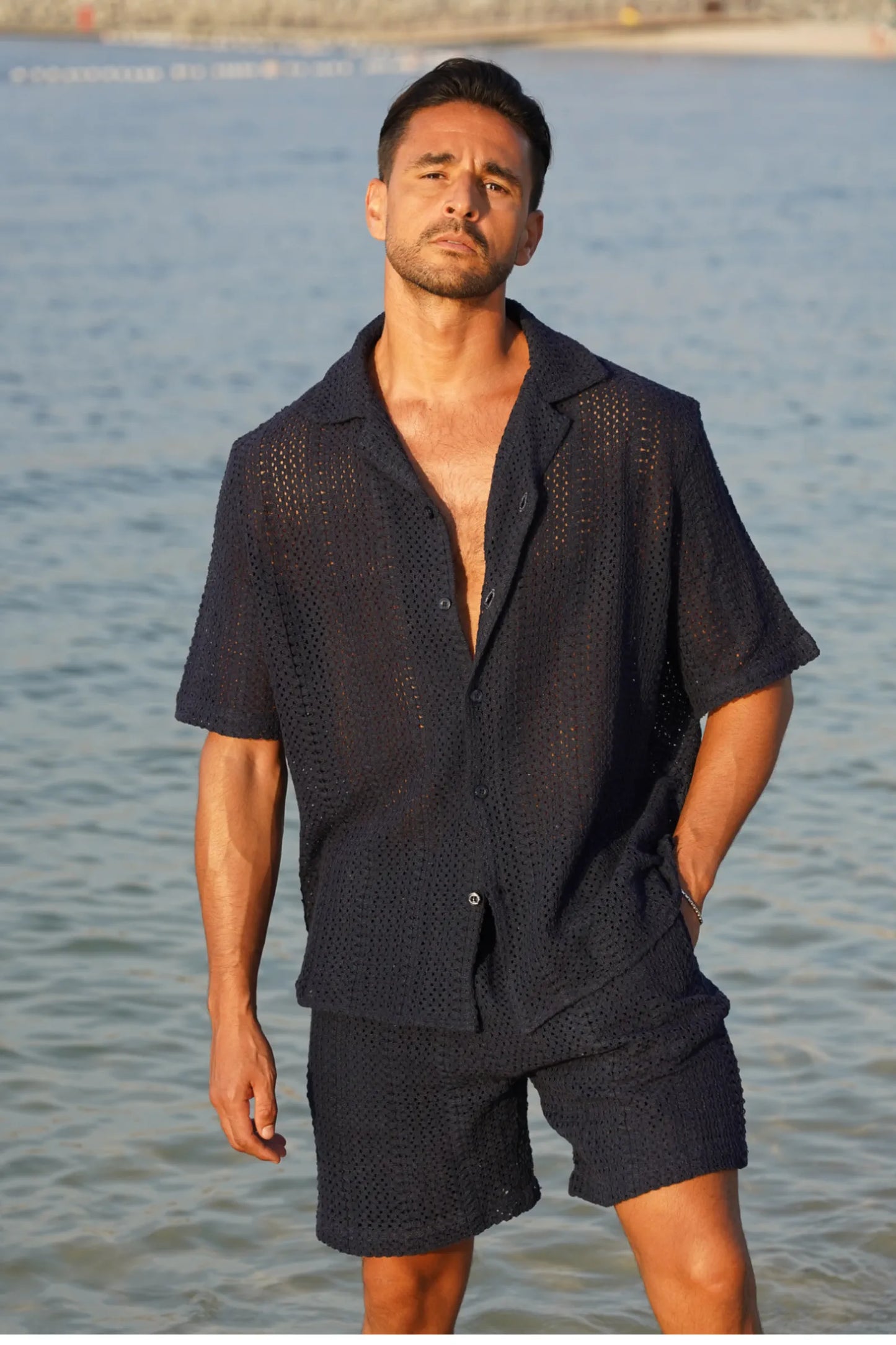 Blue Palm Set — Shirt & Shorts