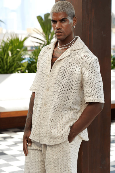 Beige Palm Set — Shirt & Shorts
