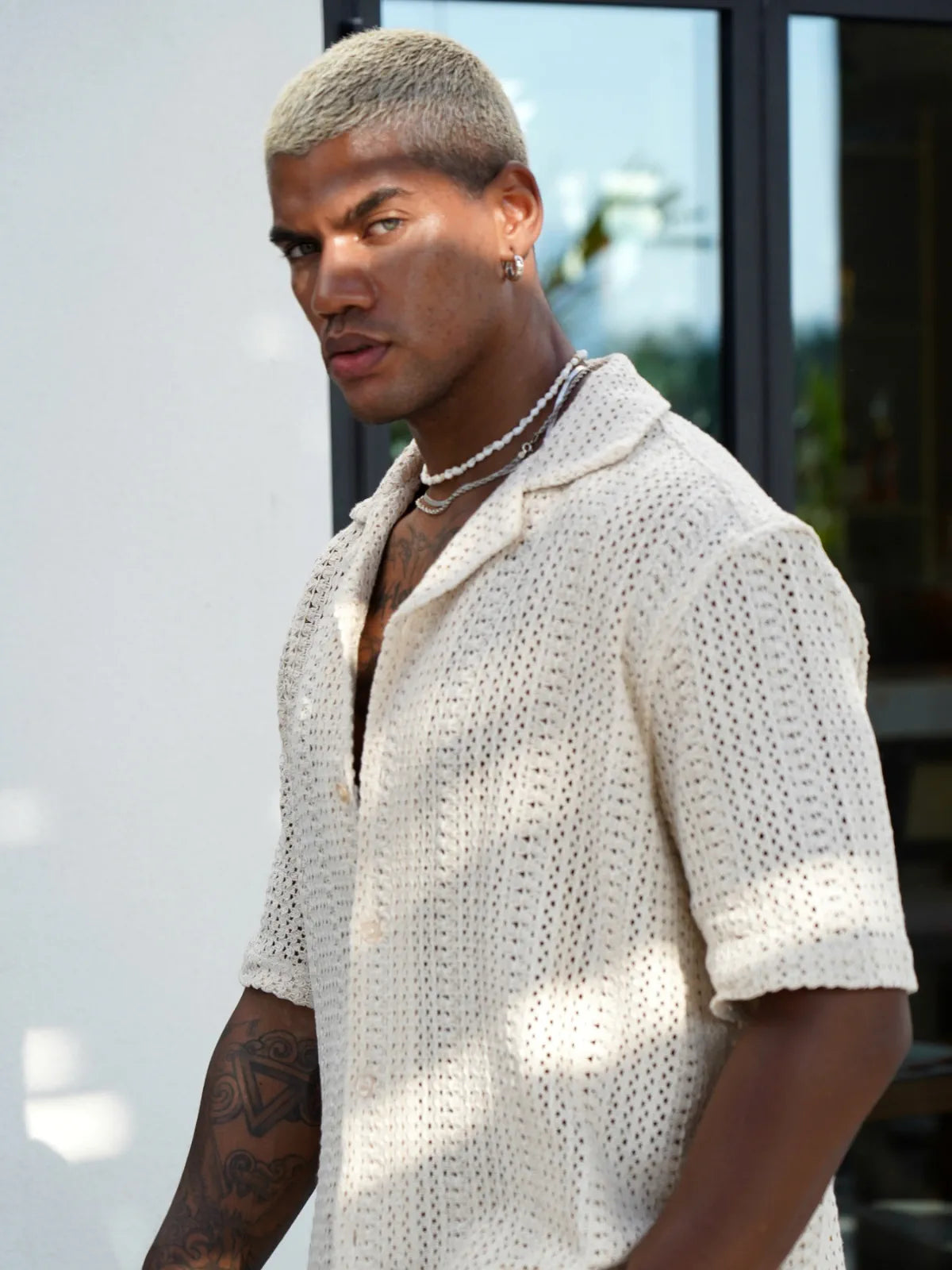 Beige Palm Set — Shirt & Shorts
