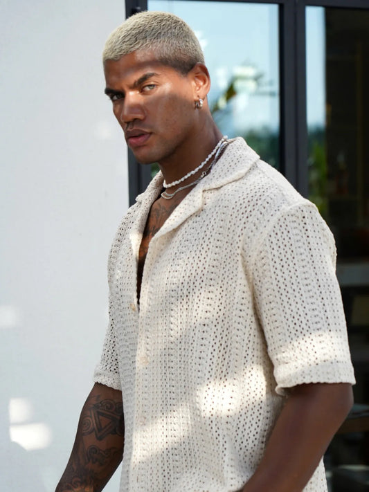Beige Palm Set — Shirt & Shorts