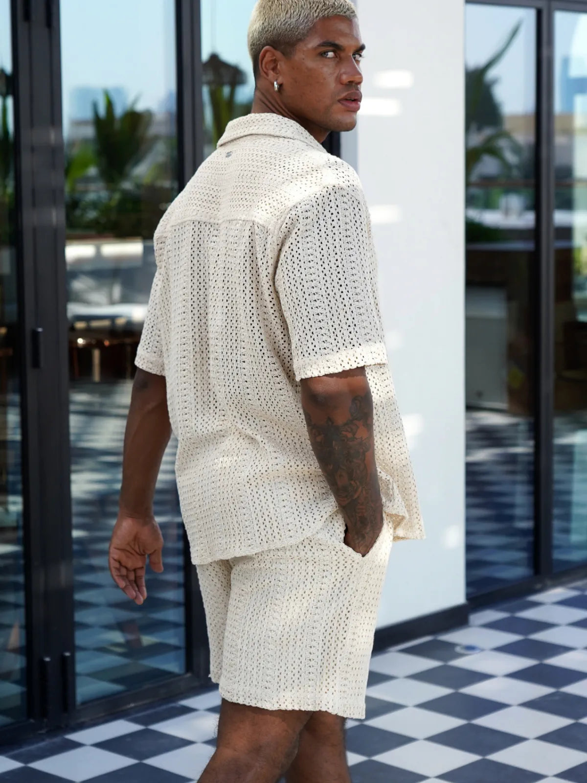 Beige Palm Set — Shirt & Shorts
