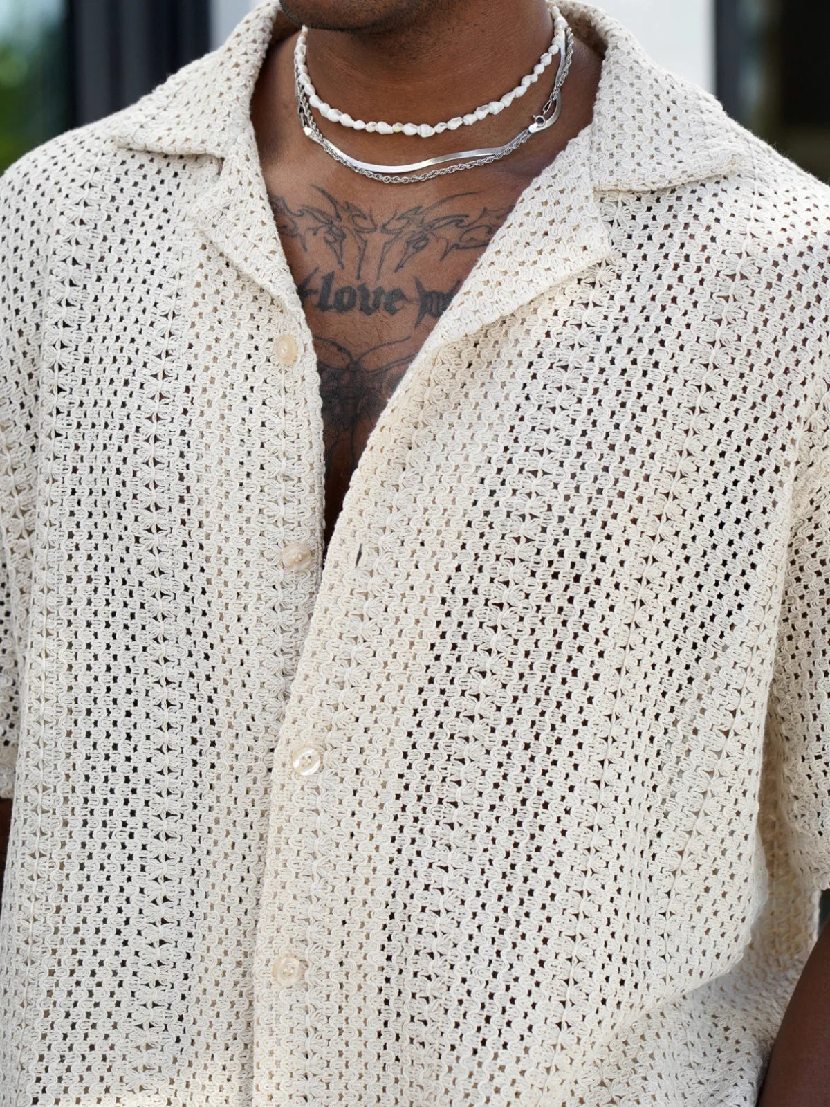 Beige Palm Set — Shirt & Shorts