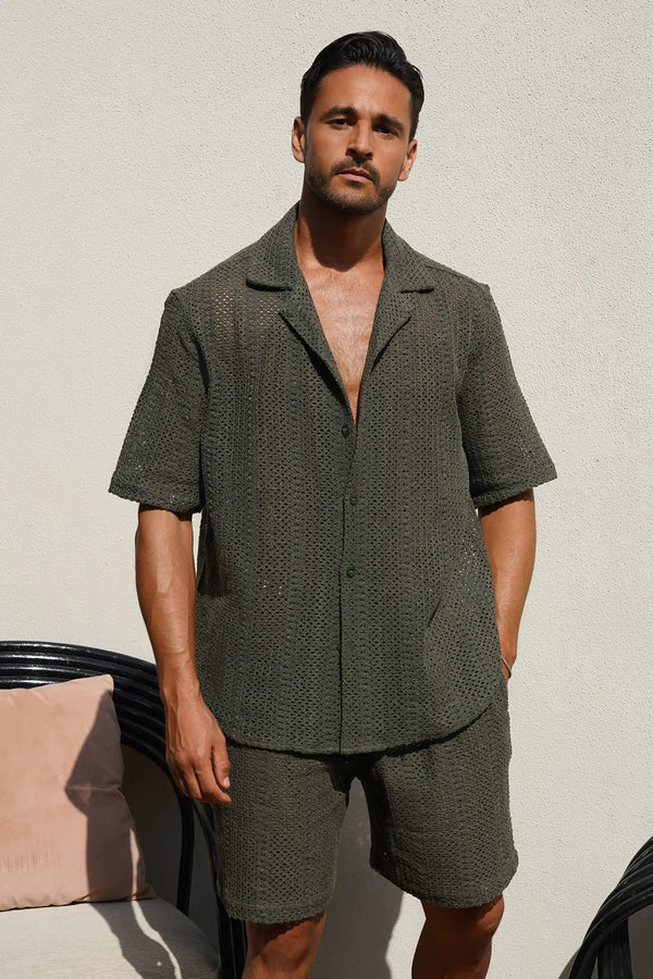 Khaki Palm Set — Shirt & Shorts