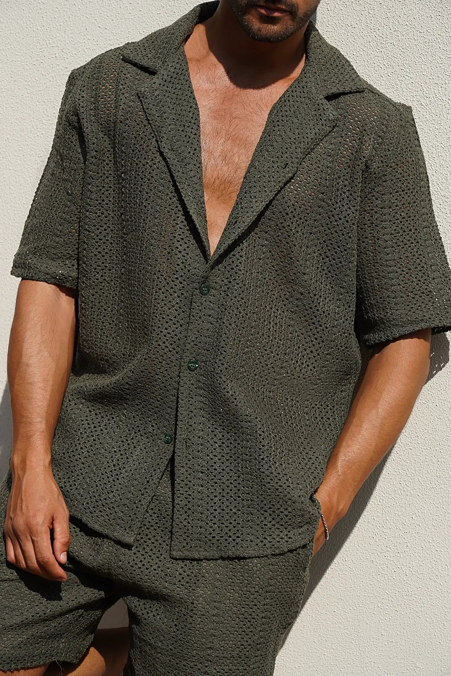 Khaki Palm Set — Shirt & Shorts