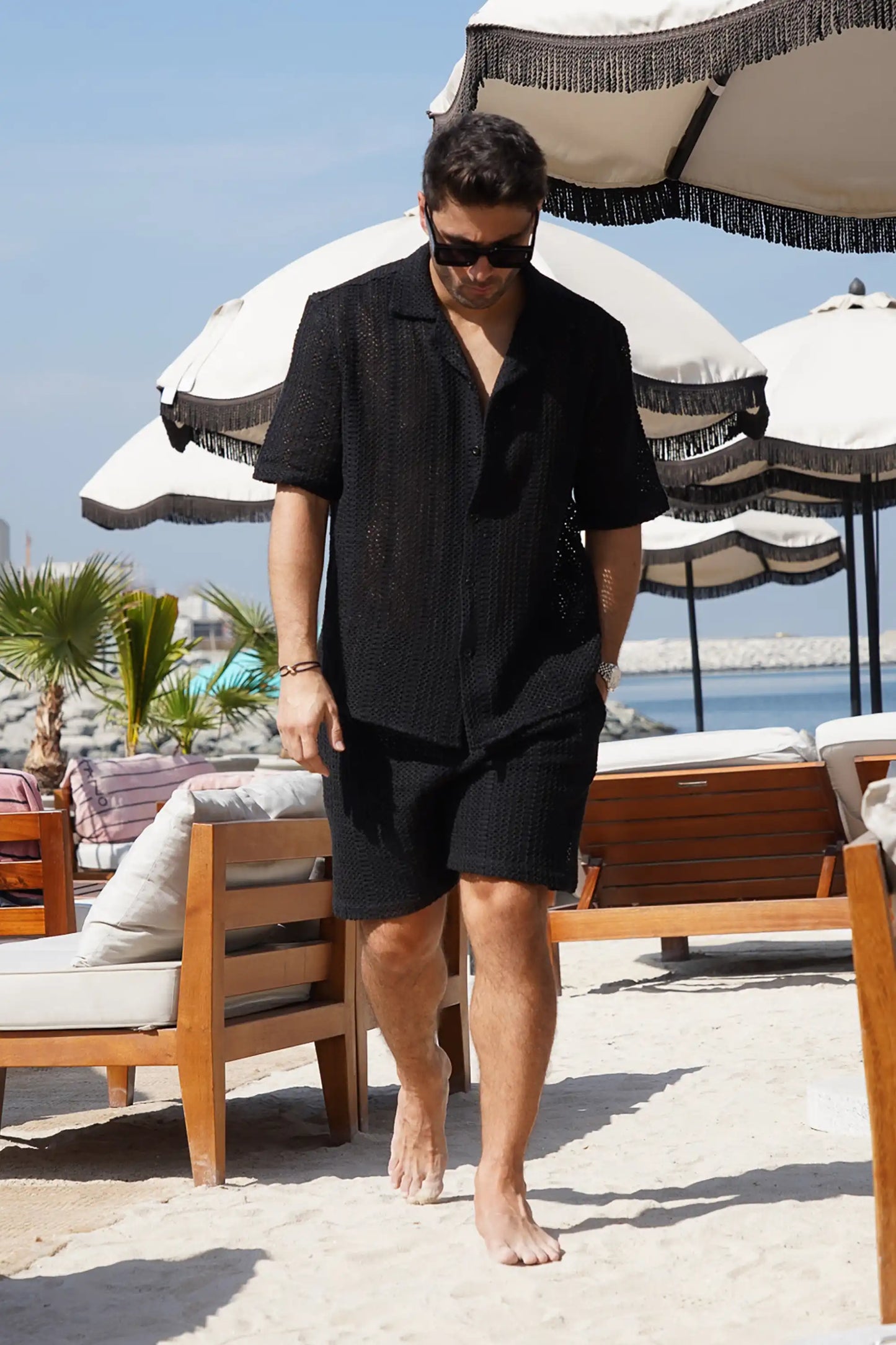 Black Palm Set — Shirt & Shorts