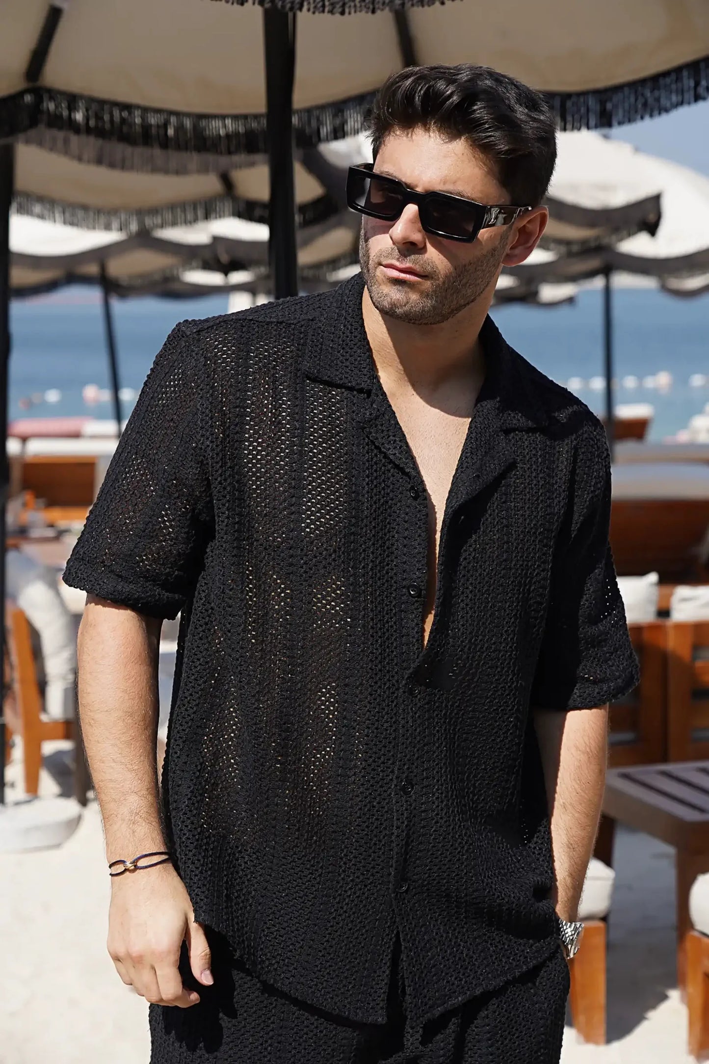 Black Palm Set — Shirt & Shorts