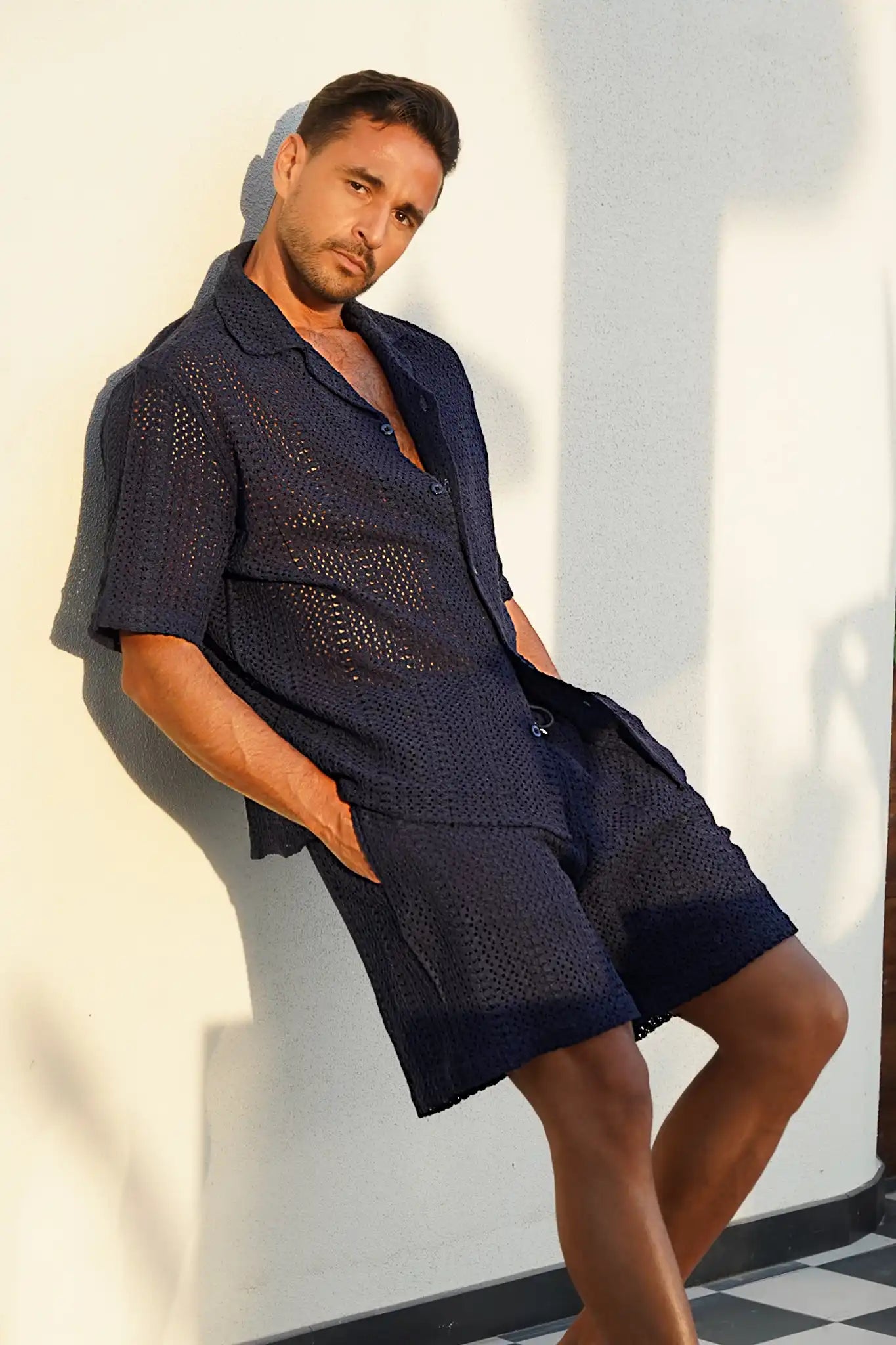 Blue Palm Set — Shirt & Shorts